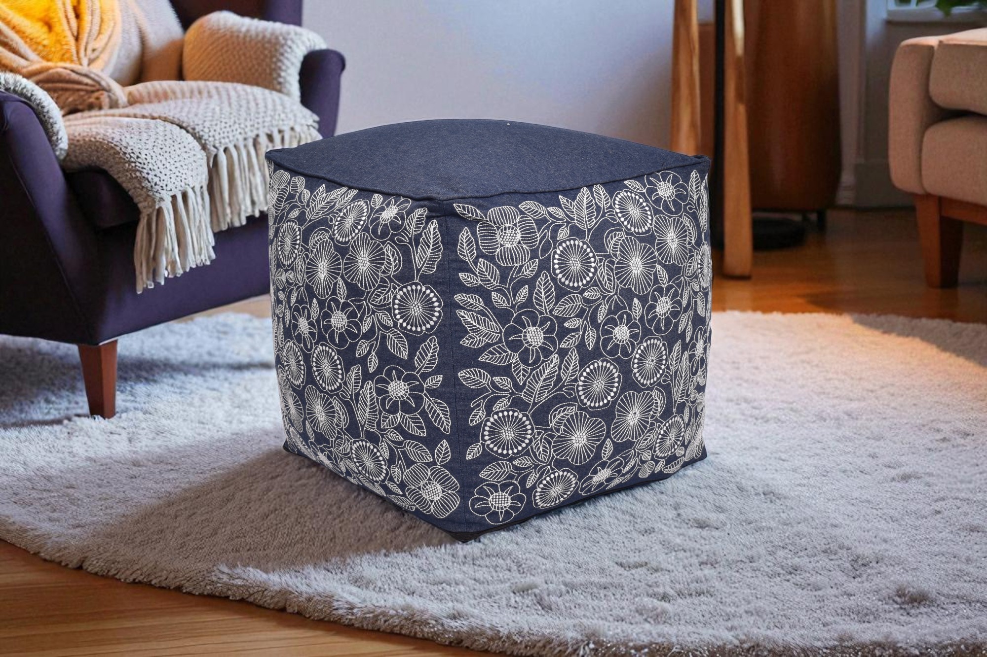 Denim Bloom Pouffe