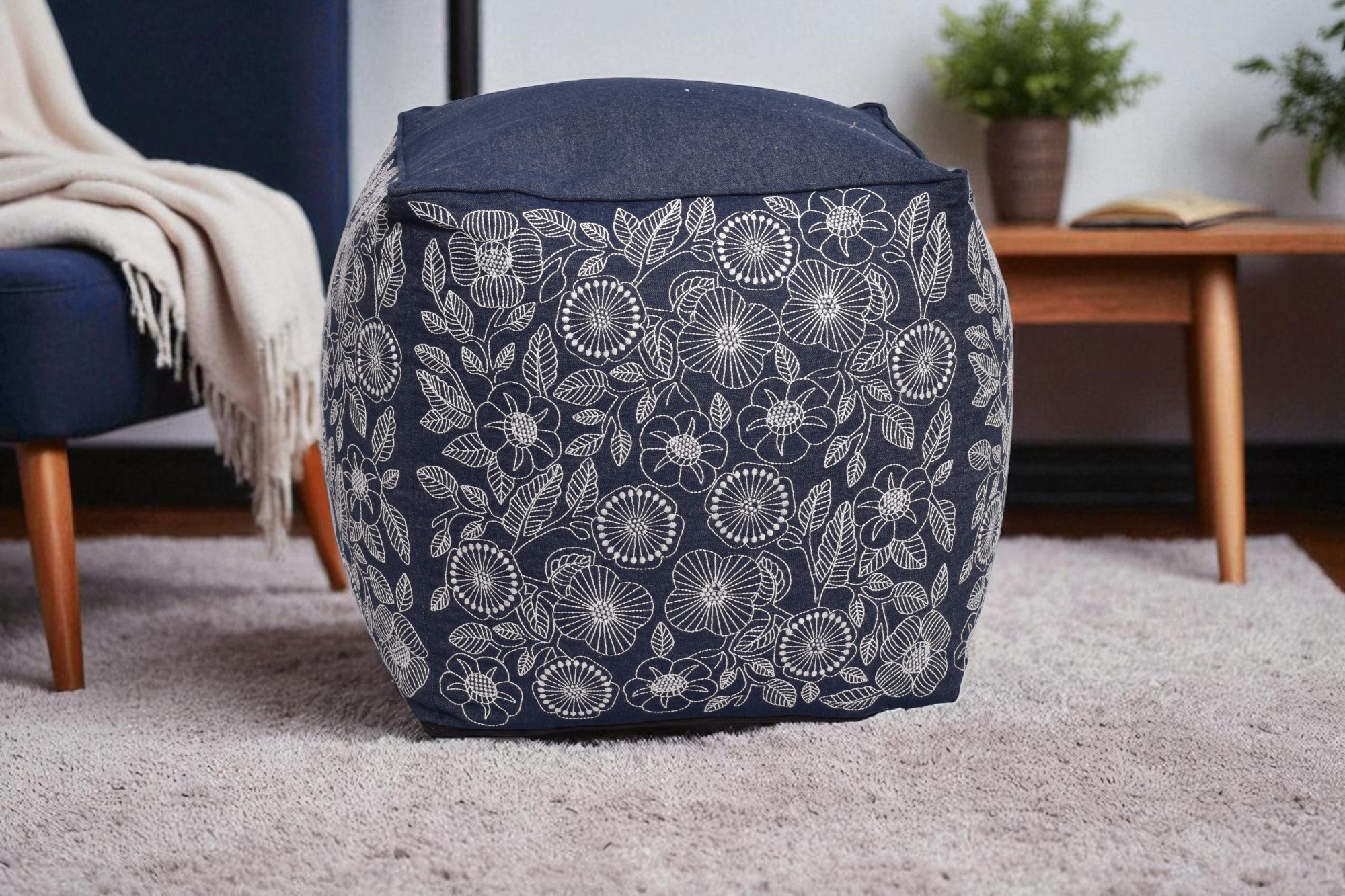 Denim Bloom Pouffe