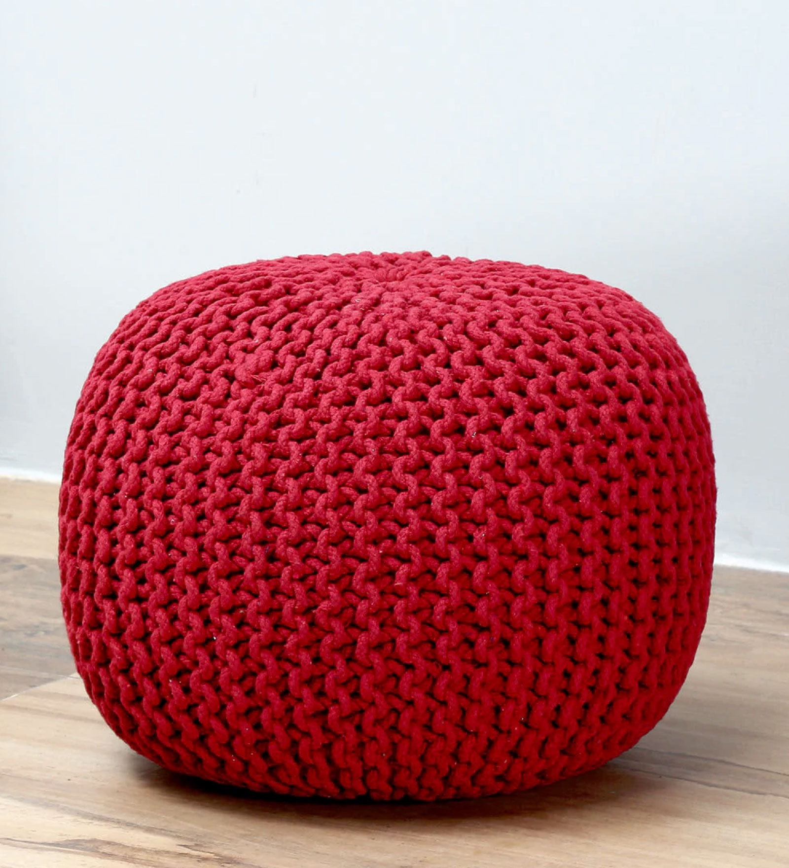 Serene Pouffe – Red (Hand-Knitted Cotton Pouffe)
