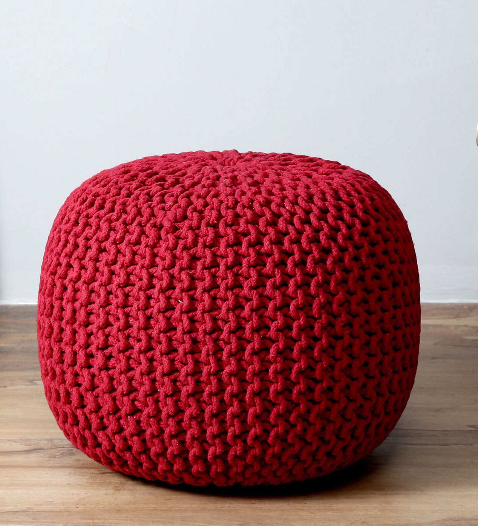 Serene Pouffe – Red (Hand-Knitted Cotton Pouffe)