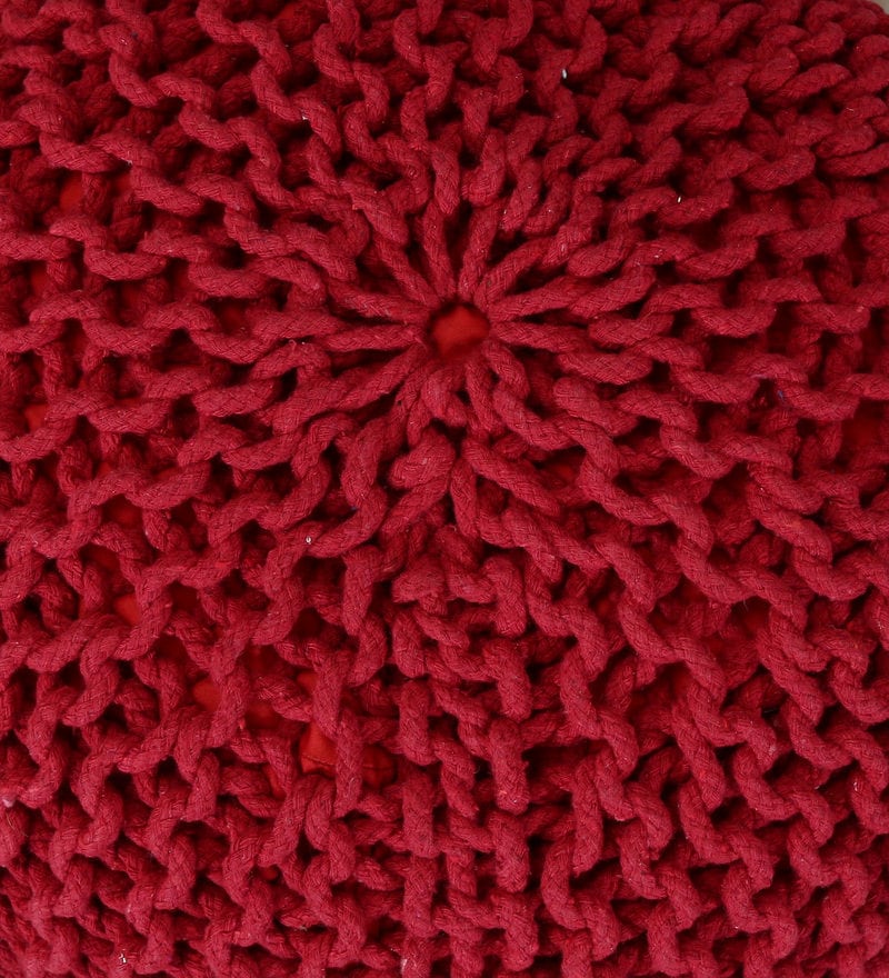 Serene Pouffe – Red (Hand-Knitted Cotton Pouffe)