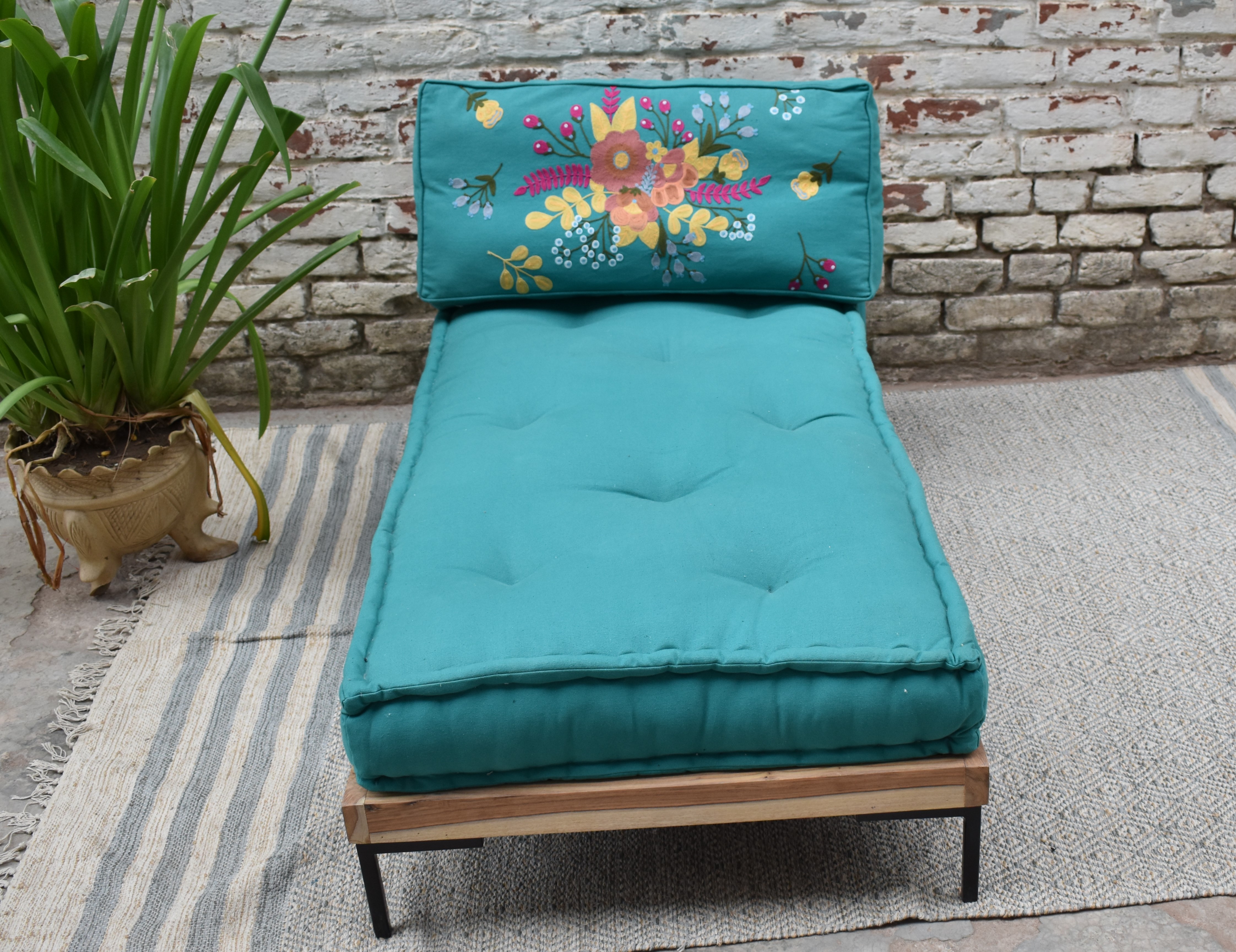 Embroidered Teal Chaise Lounge