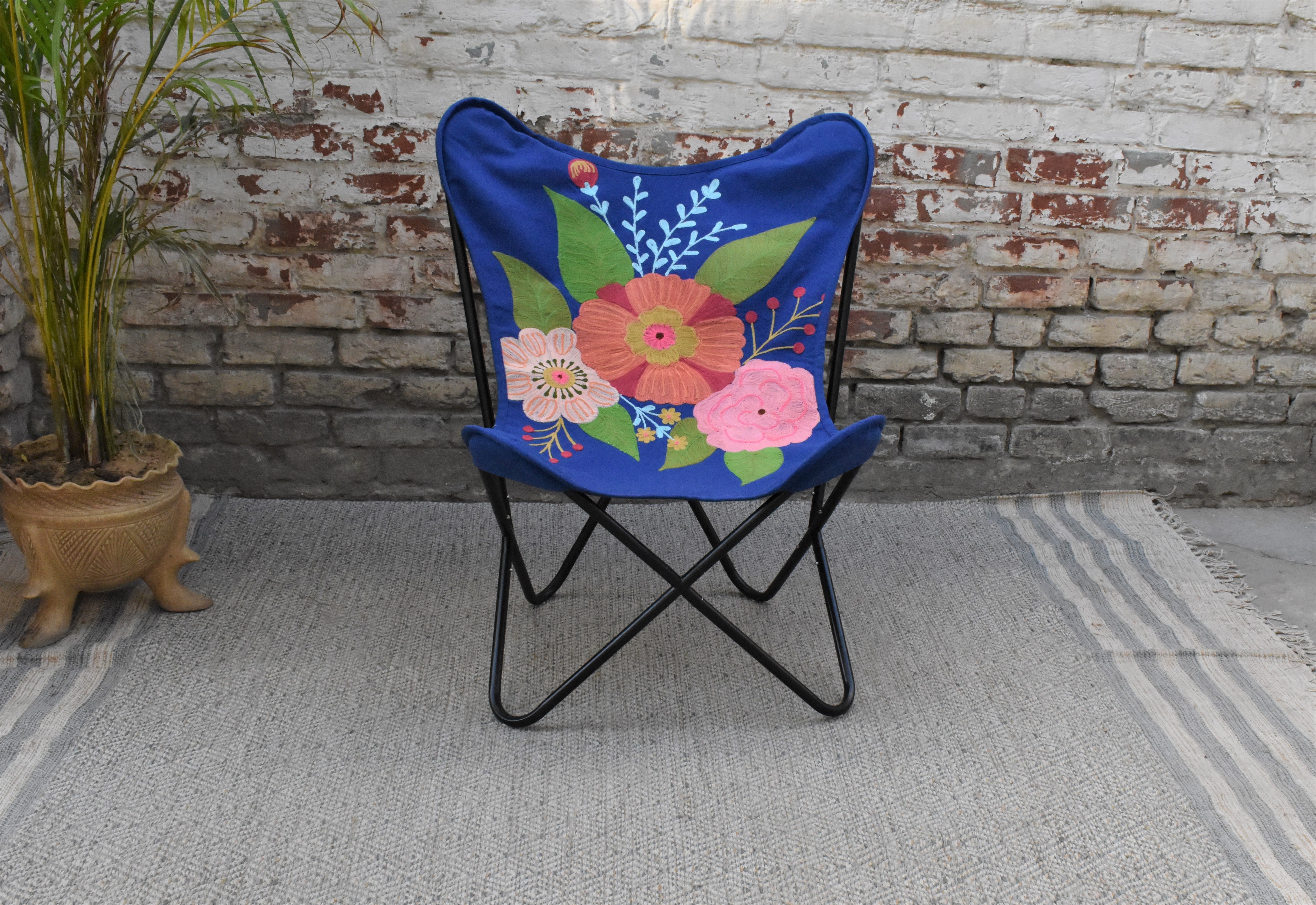 Bloom Embroidered Butterfly Chair – Royal Blue