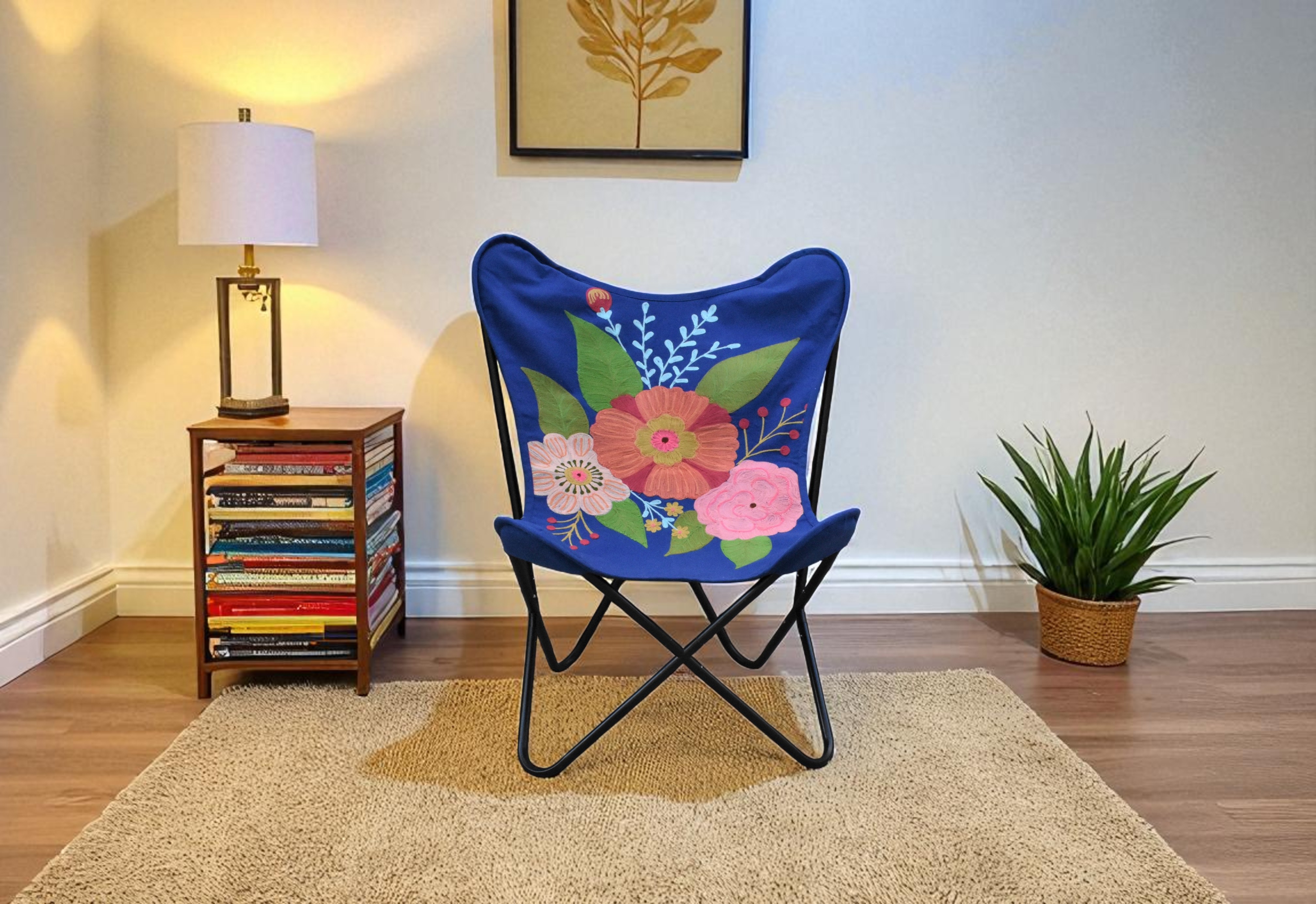 Bloom Embroidered Butterfly Chair – Royal Blue