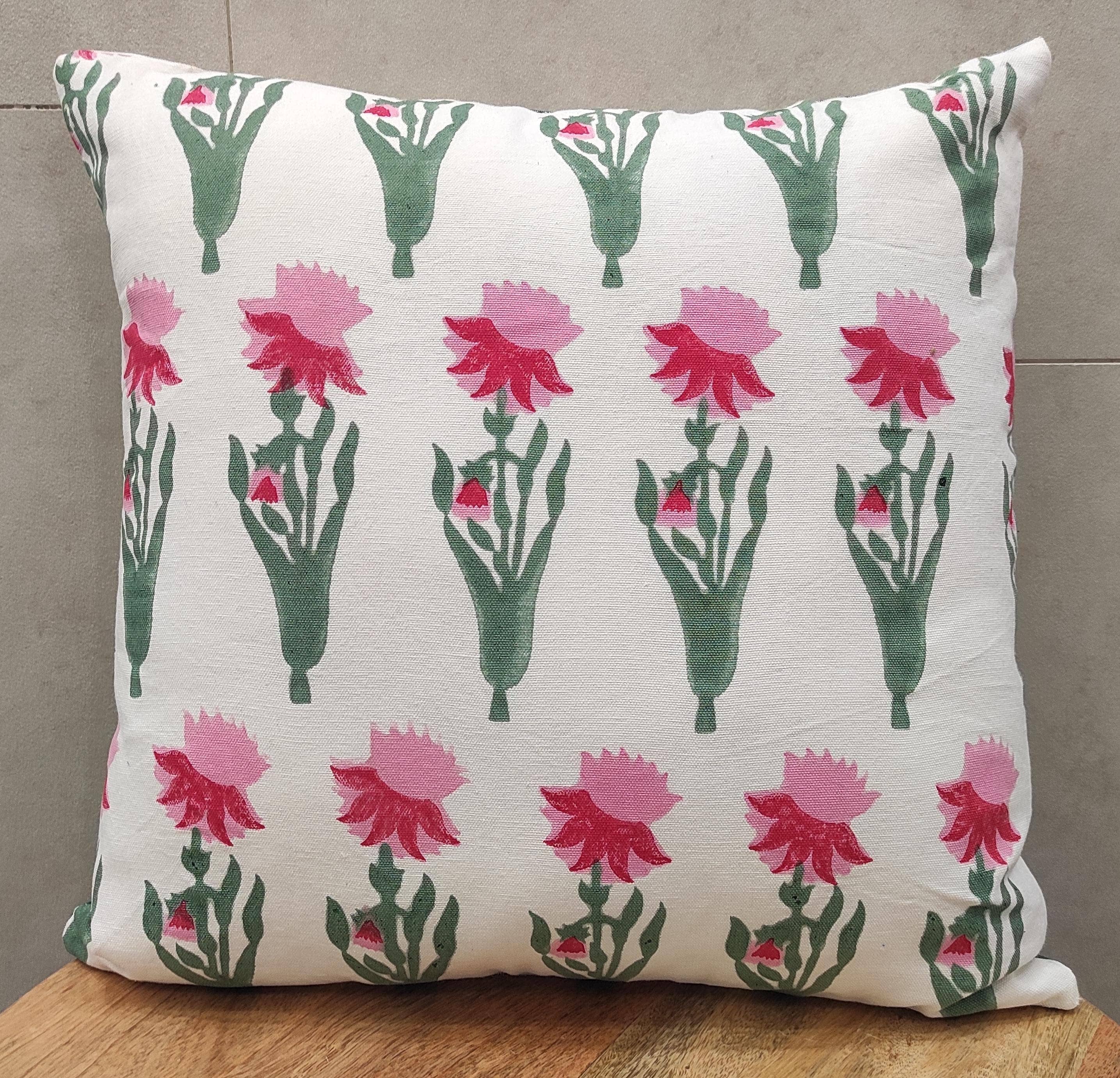 Block Print Floral Cushion Cover