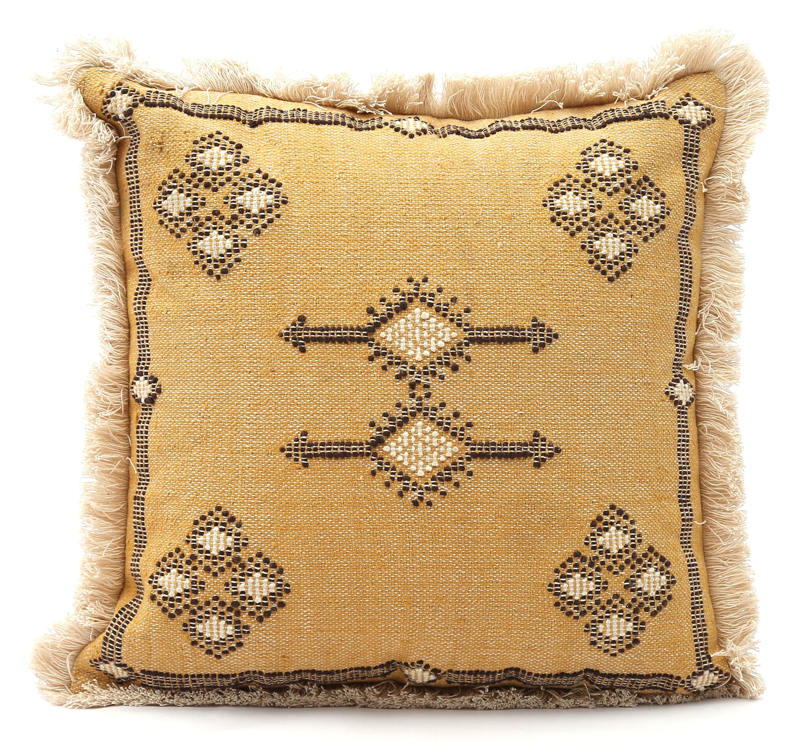 Golden Tribal Fringe Cushion