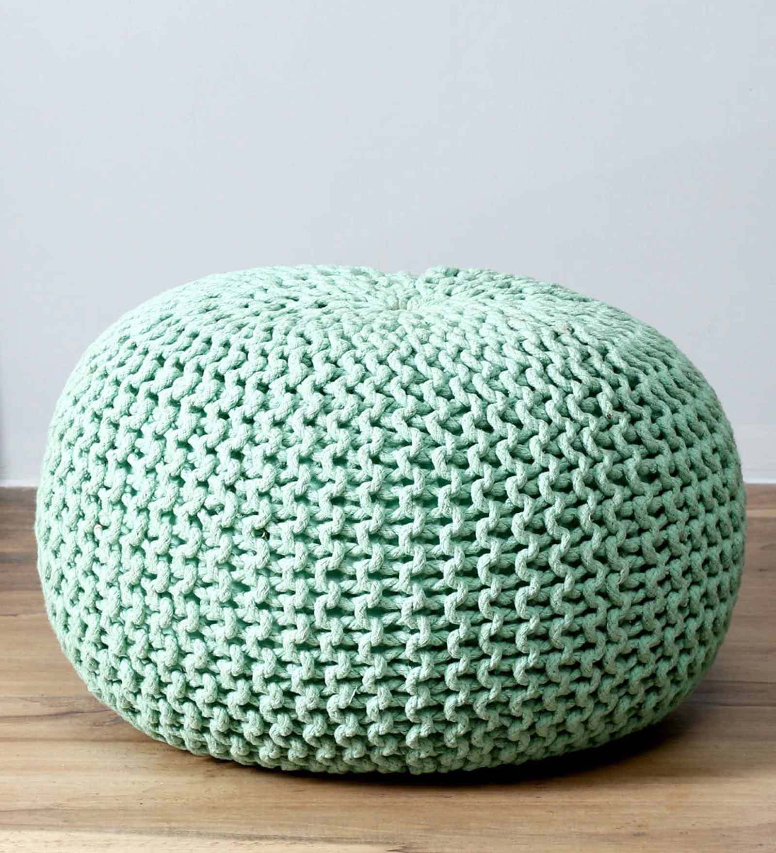 Serene Pouffe – Light Green | Hand-Knitted Cotton Pouffe Ottoman