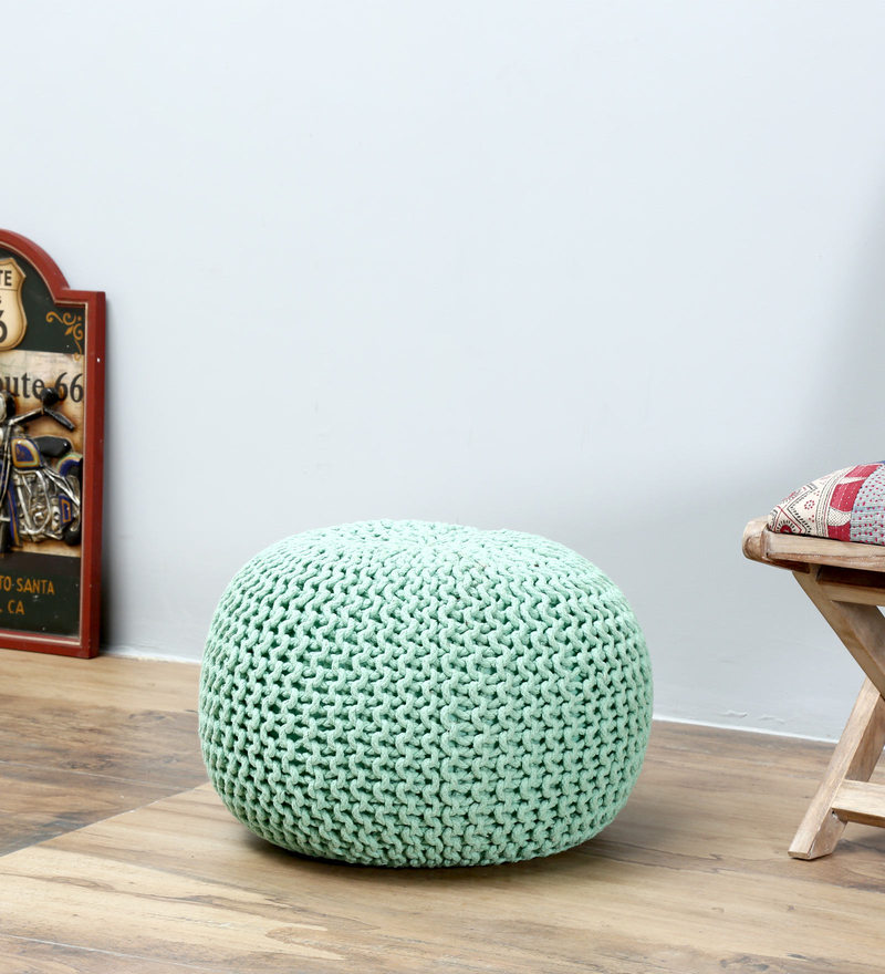 Serene Pouffe – Light Green | Hand-Knitted Cotton Pouffe Ottoman