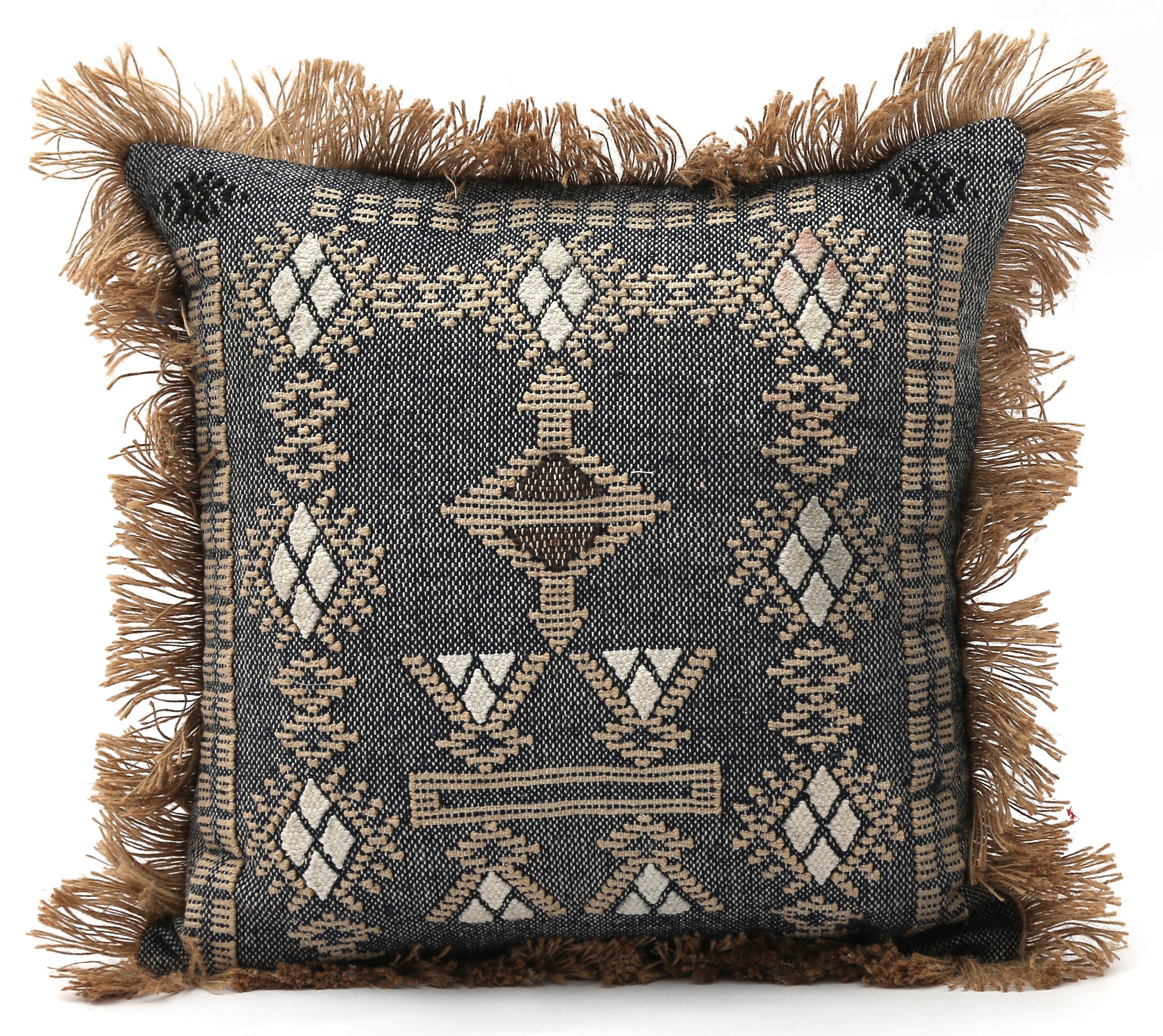Midnight Tribal Fringe Cushion